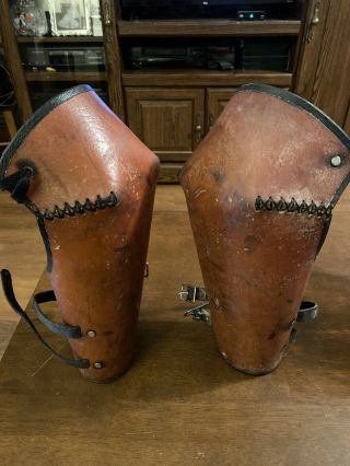 Vintage Leather Riding Spats Gaiters Shin Guards Brown Antique