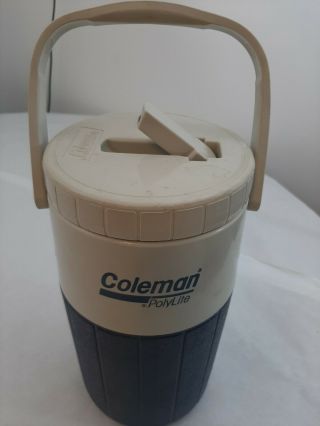 Vintage Coleman Polylite 1/2 Gallon Water Cooler Jug 5590 Blue/tan - Rare Color