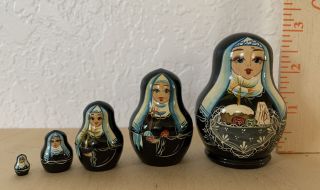 Vintage Russian 5 Nesting Dolls Matryoshka Religious Nuns