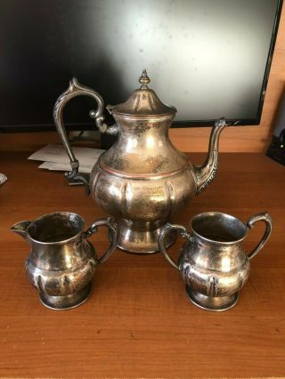 Vintage Silverplate Tea Set Teapot Sugar And Creamer Tarnished - Priced To Sell