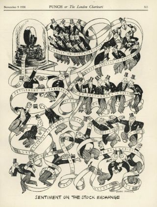 Vintage 1938 Punch Cartoon - " Sentiment On The Stock Exchange Ticker Tape Design