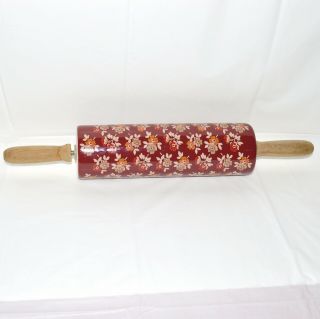 The Pioneer Woman Autumn Harvest Fall Flowers Ceramic Rolling Pin Burgundy Rare