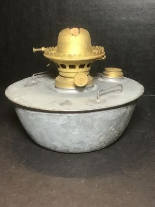 Vtg Antique E.  Miller & Co.  Oil Lamp Brass Kerosene Burner Galvanized Heater