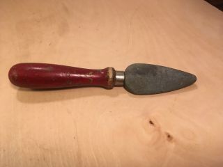 Antique Vintage Carborundum Red Green Wooden Handle Knife Sharpener Stone 7.  5 "