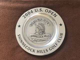 Rare Retief Goosen Signed 2004 Us Open Shinnecock Pewter Flag Plate Winged Foot