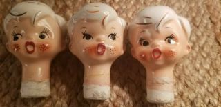 Rare Early Vtg 30s Or 40s (3) Three Choir Boy Heads Doll Repair