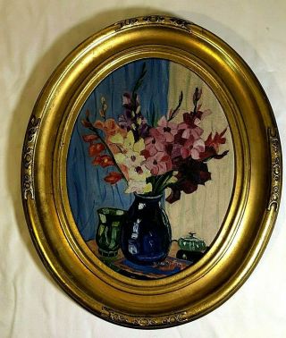 Antique Vintage Gold Oval Wood Picture Frame 12 X 15 With Painting