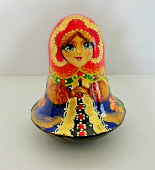 Vintage Russian Matryoshka Nesting Roly Poly Musical Bell Doll Artist Signed