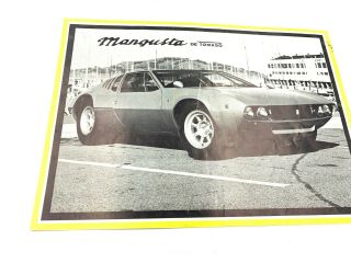 Rare De Tomaso Mangusta Sales Brochure 3 Page Black & White /color
