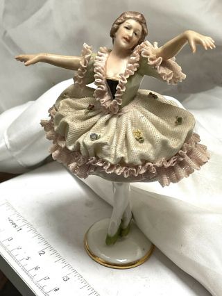 Vintage Spinning Porcelain Ballerina Lace Tutu Stand Ballet Dancer Figurine