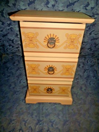 Lovely Hand Painted Wood Doll Dresser/chest - 3 Drawers W/designs -,  Pristine