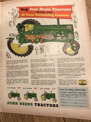 1955 John Deere 50 60 70 Tractor Ad Vintage Antique Farming Engine Full Page Ad