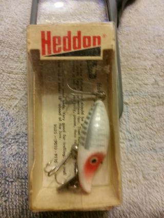 Vintage Heddon Tiny Runt Crankbait Fishing Lure,  Red & White Shore Minnow