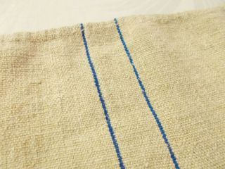 Vtg Antique Indigo Blue Stripe Hemp Linen Fabric Feed Sack Grainbag 18x20