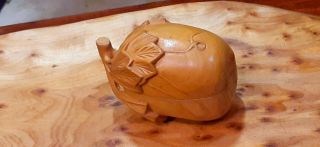 Vintage Small Chinese Hand Carved Wood 3d Figural Eggplant Box