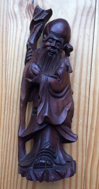 Antique Vintage Hand Carved Wood Wooden Asian Chinese Figurine Statue Old Man