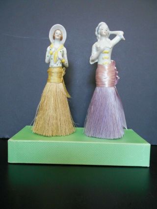 2 Vintage Porcelain Half Doll With Whisk Broom Made In Japan