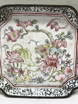 Antique Chinese Cloisonne Trinket Dish Pin Tray Enamel Flowers Marked CHINA 2