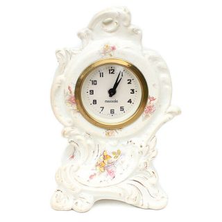 Antique / Vtg Porcelain Mercedes Mantel / Shelf Clock Floral Germany Baroque