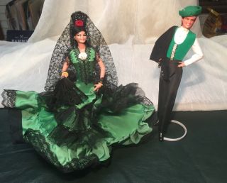 Vintage 2 Couple Green Marin Chiclana Spanish Flamenco Dancer Dolls Ole