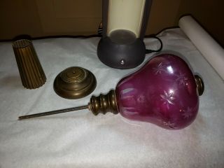 Antique Oil Lamp Cut Clear Stars Stain Purple 4 1/2 " D X 4 1/2 " H Glass Font