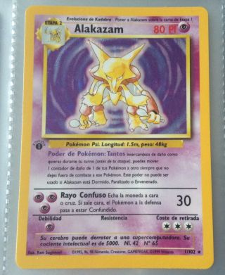 1999 Wotc Pokemon Card 1st Edition Holo Alakazam Spanish 1/102 Base Set