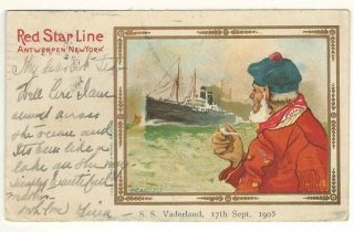 Rare 1905 Udb Pc: Red Star Line S.  S.  Vaderland - 17th Sept,  1905