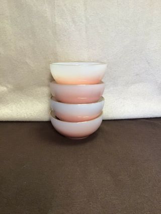 Vintage Rare Fire King Pink And White Ombre Chili Bowls W/ Gold Trim Set Of 4