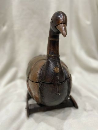 Antique Vintage Wooden Duck on Wheels • Hand Carved 3