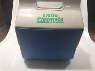 Vintage Little Playmate Cooler Blue/white Lime Green W/ Push Button,  80s.  Rare.