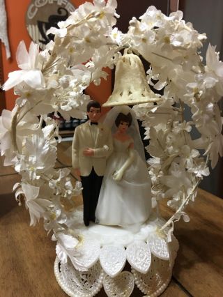 Vintage Bride & Groom Wedding Cake Topper Bell Flowers