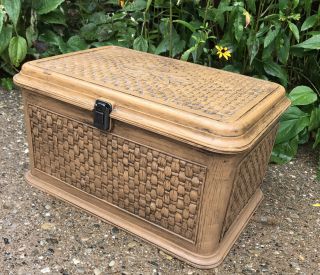 Large Vintage Lerner Plastic Basketweave Hinged Storage Box Brown - Rare