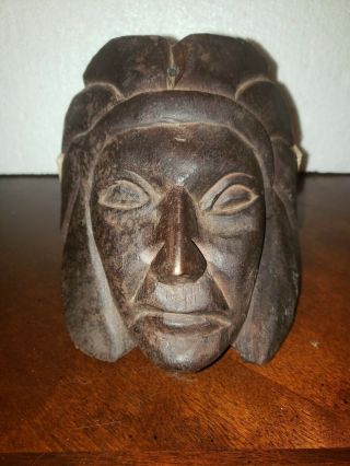 Vintage Hand Carved Wooden Indian Chief Face Mask Wood Art Wall Decor Primitive