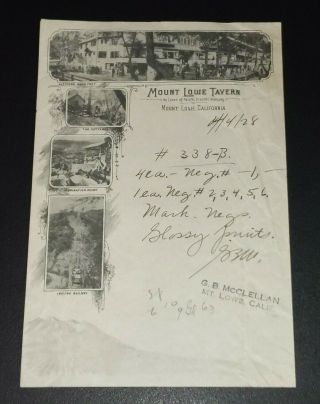Mount Lowe Tavern California Pacific Electric Railway 1928 Antique Letterhead
