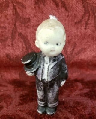 Antique/vintage German All Bisque Miniature 2 3/4 Inch Boy Nodder Doll In Tuxedo