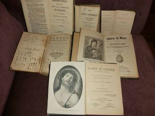 6 French Antique Religious Books Well Worn Oldest 1744 To 1900s