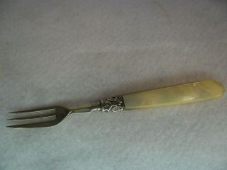 George Unite Solid Silver & Mother Of Pearl Dessert Fork C1860