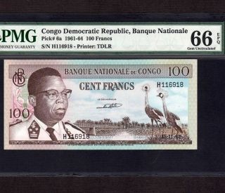 Congo 100 Francs 1961 P - 6a Pmg Gem Unc 66 Epq Rare