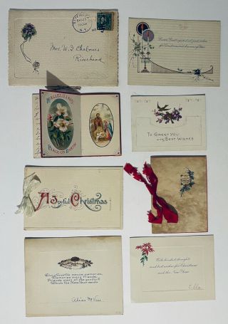 8 Charming Early 1900s Antique Christmas/new Year Cards