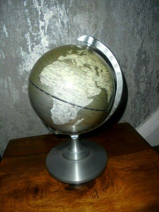 Vintage Silver Earth Globe Metal Base And Meridian Axis