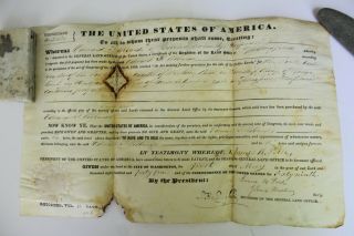 Antique President James K.  Polk Secretary Signed Land Grant Missouri 1845 Rare