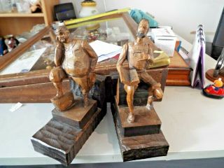 Vintage Don Quixote & Sancho Panza Carved Wooden Book Ends