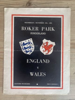 Rare Football Programme - England V Wales 1950 @ Roker Park Sunderland