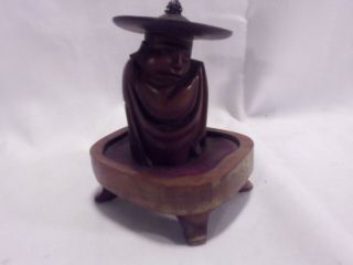 Antique Hand Carved Chinese Wooden Sleeping Buddha Ting Turtle Hat