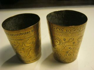 2 X Vintage Indian Brass Lassie Cups.