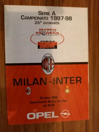 Rare Ac Milan V Inter Milan 22nd March 1998 Serie A Programme
