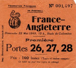 Rare Football Ticket 1949 France V England