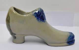 Rare Antique Stoneware Cobalt Blue Decorated Shoe Crock