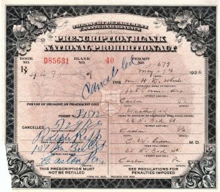 Antique 5/29 1926 Prohibition Whisky Prescription Pharmacy Doctor Bar Easton Pa