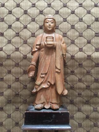 Antique Chinese Carved Wooden Figurine Of A Buddha